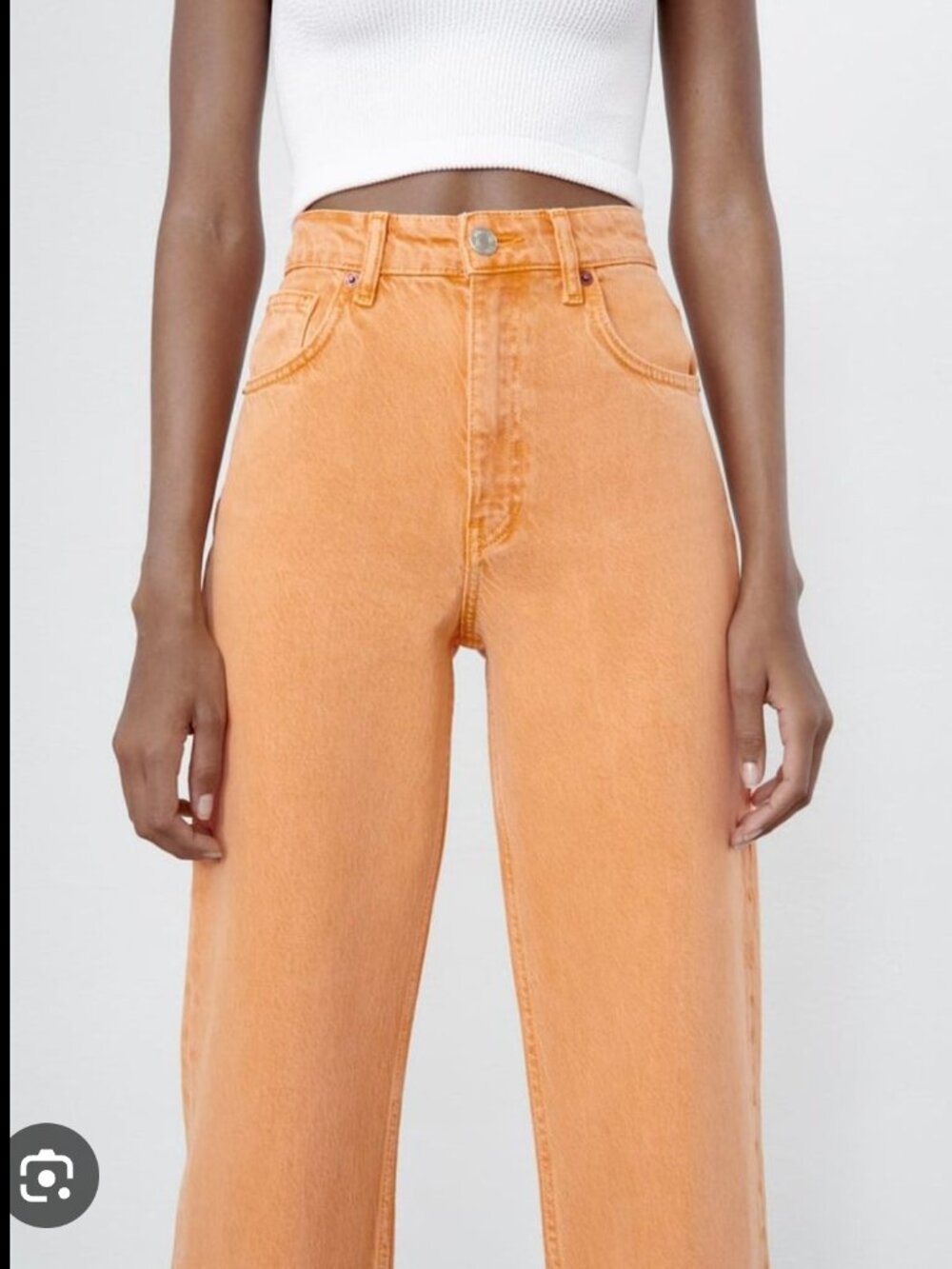 Zara Peach Wide Leg Jeans Size 2 High Rise Raw Hem Cropped Denim Pants Trendy - Picture 1 of 15